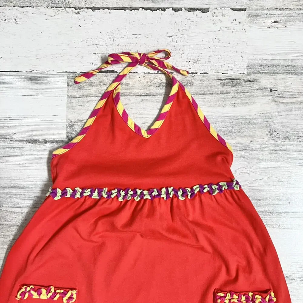 Hanna Andersson Sundress Girls Size 6/7 Orange Halter Ruffle Summer